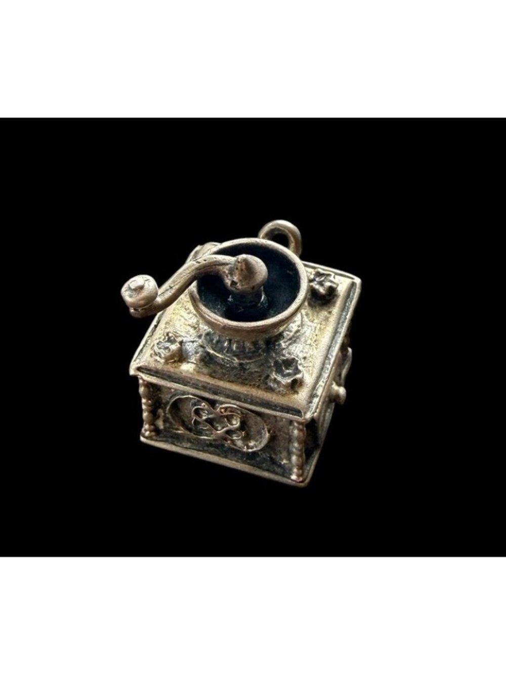 925 Sterling Silver Vintage Pendant BEAU Miniature Coffee Grinder Charm